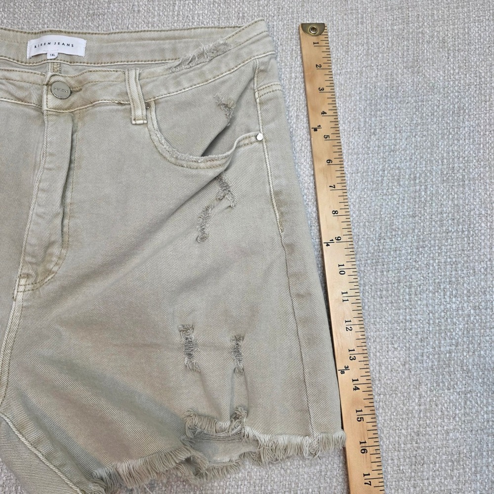 Risen Jeans Khaki Tan Distressed Frayed Hem Denim Shorts 1XL RDS6099X - Picture 5 of 9